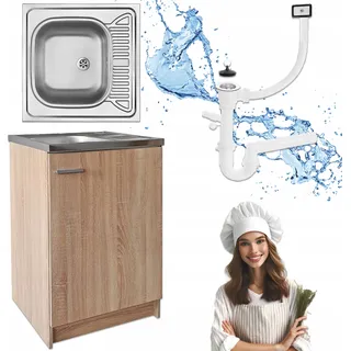 Stamar | Küchenschrank, mit Spüle, Unterbau, eiche Sonoma, 60 cm, mit Siphon - Bronze