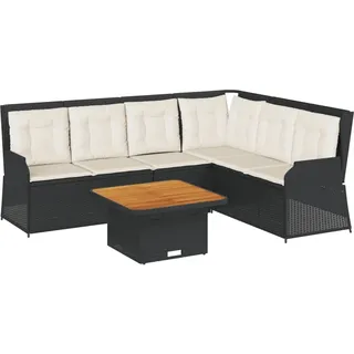 vidaXL 5-tlg. Garten-Lounge-Set mit Kissen Schwarz Poly Rattan - Creme, Weiß