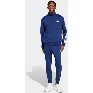 Trainingsanzug ADIDAS SPORTSWEAR "3-STREIFEN FLEECE", Herren, Gr. S, blau (dunkelblau), Obermaterial: 70% Baumwolle, 30% Polyester, Sportanzüge Trainingsanzug