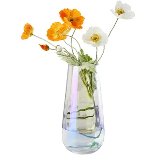 JAKY-Global Glas Vase Modern Groß, Konische Gerippte Blumenvase 25,0cm Hoch Glasvase Heimdekoration Tischdeko für Büro Wohnzimmer Hochzeiten Party Events(Irisiert)