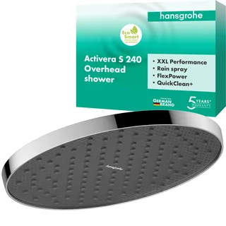 Hansgrohe Activera S Kopfbrause (EcoSmart), runde Duschbrause (240 mm), Regendusche mit 1 Strahlart für Wand- oder Deckenmontage, Brausekopf mit Antikalk-Funktion, Chrom,