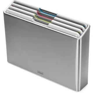 Joseph Joseph Folio 4-teiliges Schneidebrett-Set mit Edelstahl Ständer, Dünn Design, Lichtstein