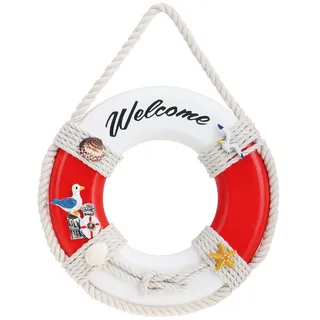com-four® Dekorativer Rettungsring aus Holz mit der Aufschrift Welcome | Schifffahrt Deko zum Aufhängen - Maritime Hängedeko für zu Hause