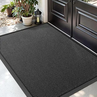 DEXI Fußmatte außen 90 x 150 cm, extrem rutschfeste Schmutzfangmatte, langlebig Fußabtreter außenbereich, robust Fussmatte Aussen wasserdichte Türmatte für die Haustür, Dunkelgrau