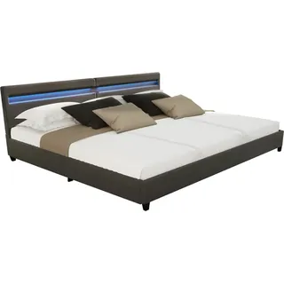 HOME DELUXE - LED Bett NUBE - Dunkelgrau, 270 x 200 cm - inkl. Matratze, Lattenrost und Schubladen I Polsterbett Design Bett inkl. Beleuchtung - Dunkelgrau