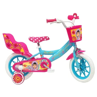 Vélo ATLAS Fahrrad 12 Zoll (30,5 cm), Sandprinzessin mit Bremse, Korb vorne, Puppenhalter hinten, Schutzbleche, Gehäuse und Stabilisatoren, Türkis