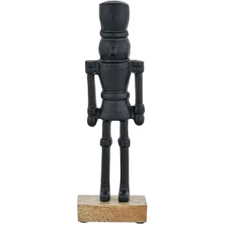 Weihnachtsfigur Nussknacker handgemacht aus Aluminium in Schwarz 22 cm | Der handgefertigte Nussknacker aus Aluminium kombiniert seine schwarzfarbene Oberfläche mit einem naturbelassenen Holzsockel.