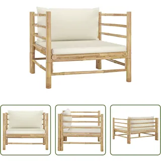 The Living Store Gartensofa mit Kissen Cremeweiß Bambus - Weiß