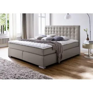 Boxspringbett Isabelle 160 x 200 cm Leder Optik muddy 7 Zonen Multi Tonnentaschenfederkern Matratze - Beige
