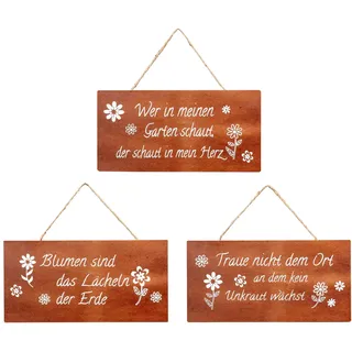 3er Set Schilder Metall L30cm Rost-Optik Gartendeko Sprüche Wandbild Gartenschild Wanddeko Außendeko