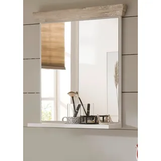 Badezimmer Spiegel "Rovola" in Pinie weiß / Oslo Pinie Landhaus Badspiegel mit Ablage - Weiß, Naturbelassen