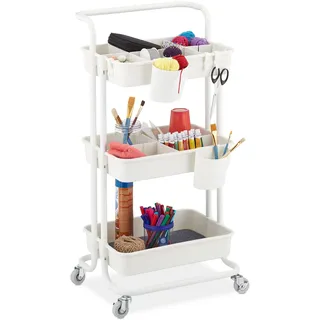 Relaxdays Rollwagen, 3 Etagen, Allzweckwagen, Hobby, Büro, Bad, Küchenwagen HBT: 86x43x42 cm, Metall & Kunststoff, weiß