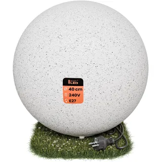 SMART LED Stone IP65 Kugelleuchte für Garten - 40 cm Kugel Außenleuchte Naturstein Optik - E27 230V - winterfest - Erdspieße (Ø 40 cm)