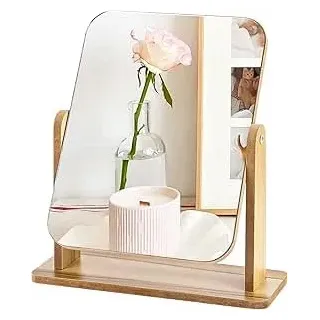 VOSSOT Kosmetikspiegel Holz Set Schminkspiegel Klein Stehend für Schminktisch mit Kleinem Make Up Spiegel Tischspiegel Nordisch Design für Schlafzimmer & Reise