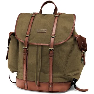 DRAKENSBERG Rucksack 'Henry' aus Canvas, Leder für Herren, Damen, Wanderruck im alpinen Vintage-Design, 30L - Oliv-Grün, DR00127