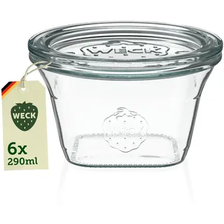Weck Gläser 200ml – 6er Set mit Deckeln – Quadroform – robuste, stapelbare Dessertgläser, Einkoch- & Einmachgläser – klein – Weckglas ideal für Nachtisch – Made in Germany