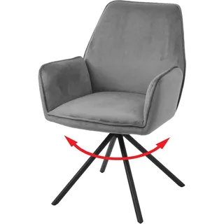 Esszimmerstuhl HWC-G67, Küchenstuhl Stuhl mit Armlehne, drehbar Auto-Position, Samt MVG dunkelgrau, Beine schwarz - Grau