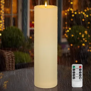 Kimjo 10CM x 35CM Flammenlose Große LED Kerzen Outdoor Wasserdicht - Elfenbeinweiß Plastik Led Kerzen mit Timerfunktion Fernbedienung Groß - Led Kerzen Flackernde Flamme 500+ Stunden Batterie