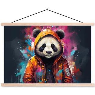 MuchoWow Poster Panda - Jacke - Graffiti - Orange 90x60 cm , Textil , Rechteckig , 90x60x0.15 cm , Bilder & Rahmen, Bilder, Sonstige Wandbilder