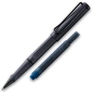 LAMY Tintenroller Safari Stahl Schwarz ROLL-INK Füller ergonomisch mit löschbare Füller Tintenpatrone blau