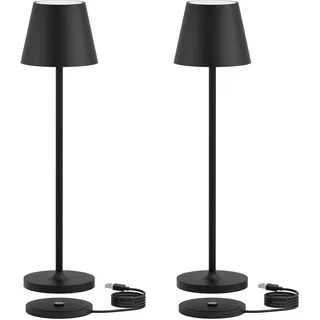 K-Bright 2 Stück mini led tischlampe 27.5cm | Indoor & Outdoor kleine Akku Tischleuchte | Warme Lichtfarbe | IP54 wasserdicht | tischleuchte akku mit USB Ladestation | Schwarz