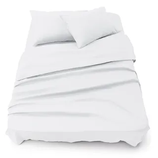 Blumtal® Bettlaken Set 3-teilig - Oeko-TEX zertifiziertes 3er Set - Spannbettlaken 180x200x30cm + Bettlaken ohne Gummi 280x275cm + 2X Kissenbezug 50x80cm - Bettlaken & Kissenbezug Microfaser - White