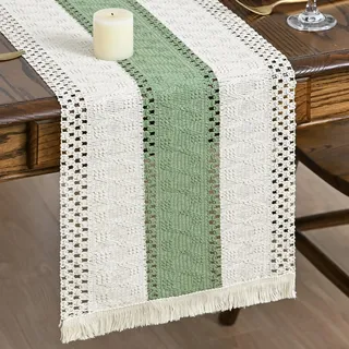 Artoid Mode Rustikal Makramee Quasten Salbei Grün Tischläufer 30x183 cm, Küche Tisch Geburtstag Dekoration Drinnen Urlaub Party Dekor