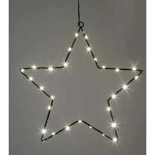 LED Leuchtstern zum Hängen aus Metall in schwarz mit Timer - 30 cm - Stern Silhouette warm weiß beleuchtet für Innen - Schwarz