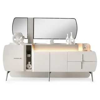 Luxus Anrichte Sideboard Schrank Spiegel Weiß Holz Kommode Modern - Weiß