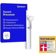 Duravit Brauseset, Duschset mit 3 Strahlarten (Rain, Pulse, Mono), Duschstange (810 mm) mit wassersparender Handbrause, Brauseschlauch mit Verdrehschutz, Chrom/Weiß