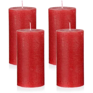NKlaus Rustikale Adventskerzen Weinrot 4er Set Ø 6x12 cm – Stumpenkerzen aus Wachs für Weihnachtsdeko, Adventskranz & Tischdekoration, lange Brenndauer