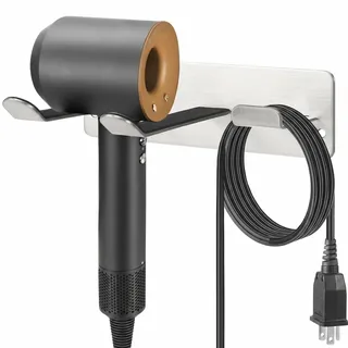 YOUGRIDDA Fönhalter ohne Bohren - Edelstahl 304 (Silber) - Wandhalterung für Haartrockner mit Kabelhalter - Robuster Haartrocknerständer für Bad & Friseursalon