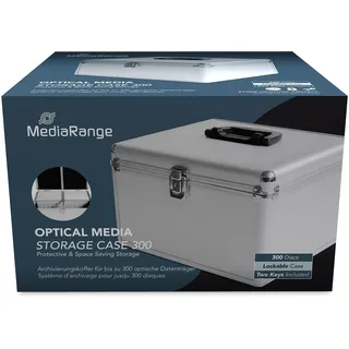 MediaRange Archivierungskoffer für 300 Discs, Aluminium-Optik, mit Einhängetaschen, Silber,