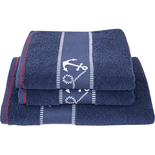 Dyckhoff Maritim, Voyage Handtuchset 50 x 100 cm und 70 x 140 cm blau 3 St.