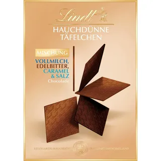 Lindt Schokolade | Hauchdünne Täfelchen Mischung | 125g | feine Täfelchen in den Sorten Edelbitter, Vollmilch und Caramel & Salz | Schokoladen-Geschenk