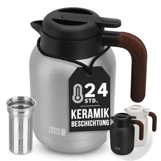 LEBENLANG Thermoskanne 1,5L Keramikbeschichtung - Inkl. Teesieb & 24h Heiß | Kaffeekanne Kaffee & Teekanne mit Siebeinsatz I Thermo Isolierkanne Tee Termoskakanne Thermoskannen 1 5 Liter