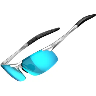 ATTCL Herren Polarisierte Treiber Glasses Sport Sonnenbrille Al-Mg Metallrahme Ultra leicht verspiegelt sonnenbrillen 8177 Silber Blau