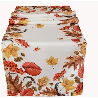 texpot Tischläufer 40 x 140 cm Herbst Blätter Creme Weiß Beige Bunt Bedruckt