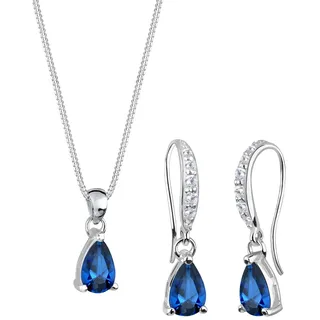 Elli Schmuckset Damen mit Saphirblau Tropfen und Zirkonia Kristallen in 925 Sterling Silber