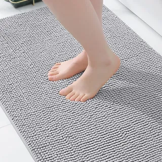 Homaxy Chenille Badezimmerteppich Badematte rutschfest - 40x60 cm, Hellgrau