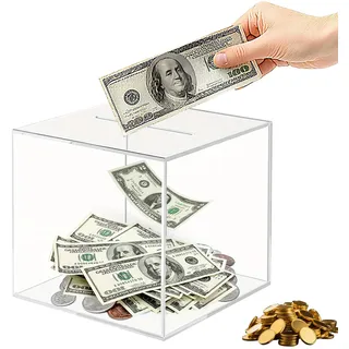 Sparschwein aus Acryl, 1 Stück Acryl Sparschwein Durchsichtig, 15 x 15 x 15 cm Spardose Nicht zum Öffnen, Mittel Spardose, für Erwachsene zum Aufbewahren von Münzen und Bargeld