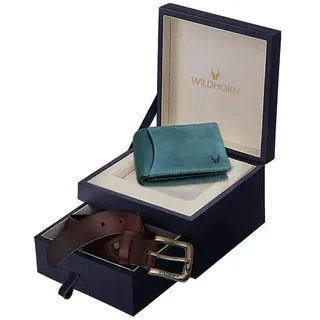WildHorn Geschenkkorb für Herren, Ledergeldbörse und Gürtel, Kombi-Geschenk-Set, Geschenk für Freund, Ehemann, Vater, Sohn usw, Blau, standard, Zeitgenössisch
