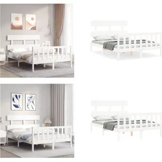 vidaXL Massivholzbett mit Kopfteil Weiß 120x200 cm - Bettrahmen - Bettgestell - Bett - Doppelbett - Weiß