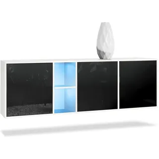 Vladon Sideboard Schwarz Hochglanz Holzwerkstoff, 182x53x35 cm, Wohnzimmer, Kommoden, Sideboards,