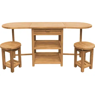 AXI Nomani niedriges Barset aus Teak Holz klappbar mit 2 Hockern | Teakholz Bar Set / Gartenbar / Gartentheke mit integrierter Schublade | Bartisch / - Braun