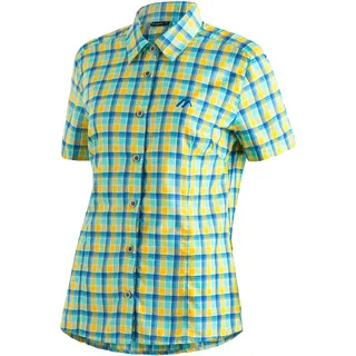 Funktionsbluse MAIER SPORTS "Philina", Damen, Gr. 38, gelb (pastellgelb), 85% Polyester, 15% Viskose, Blusen Funktionsbluse, Damen Bluse, leichte Kurzarmbluse, Blusen-Shirt, Karobluse, Reg Fit