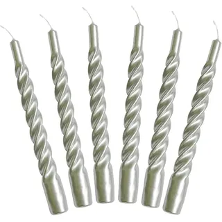 Candles with a Twist®, Stabkerzen gedreht, Hergestellt in Italien, 25 Farben verfügbar, Tafelkerzen lackiert, Spiralkerzen lange Brenndauer 5 Stunden, Kerzen Deko, 6 Stück, 2,2 x 21cm (Silber)