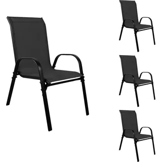 4xOutdoorstuhl Gartenstuhl Stapelstuhl robust Metall Textilen Schwarz - Schwarz