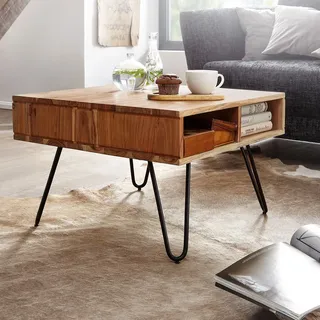 FineBuy Couchtisch 60x60x40 cm Massivholz Design Wohnzimmertisch Sofatisch - Braun