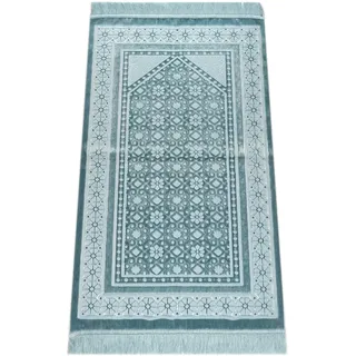 ihvan online, Soft Plüsch Lux Samt Muslim Gebetsteppich | Janamaz | Sajadah | Weicher islamischer Gebetsteppich | Islamische Geschenke | Gebets Teppichmatte, elegant, Farbe: Blau